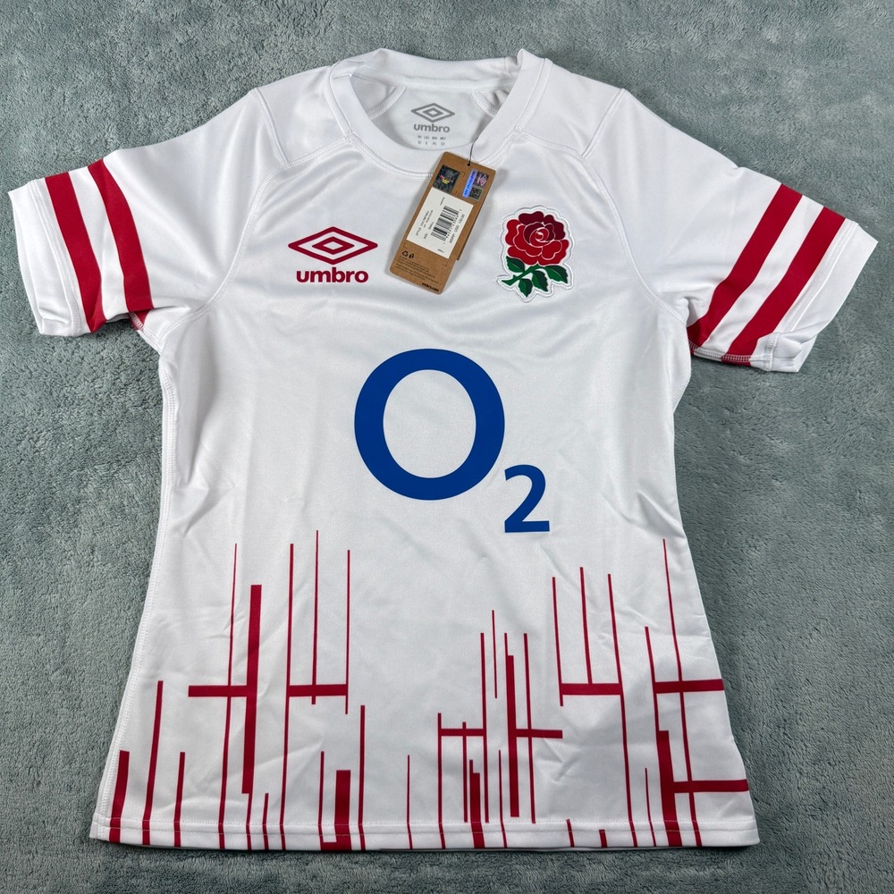 Umbro England Rugby Home Jersey White Red Rose O2 Sponsor‎ UUL196740U Mens Small